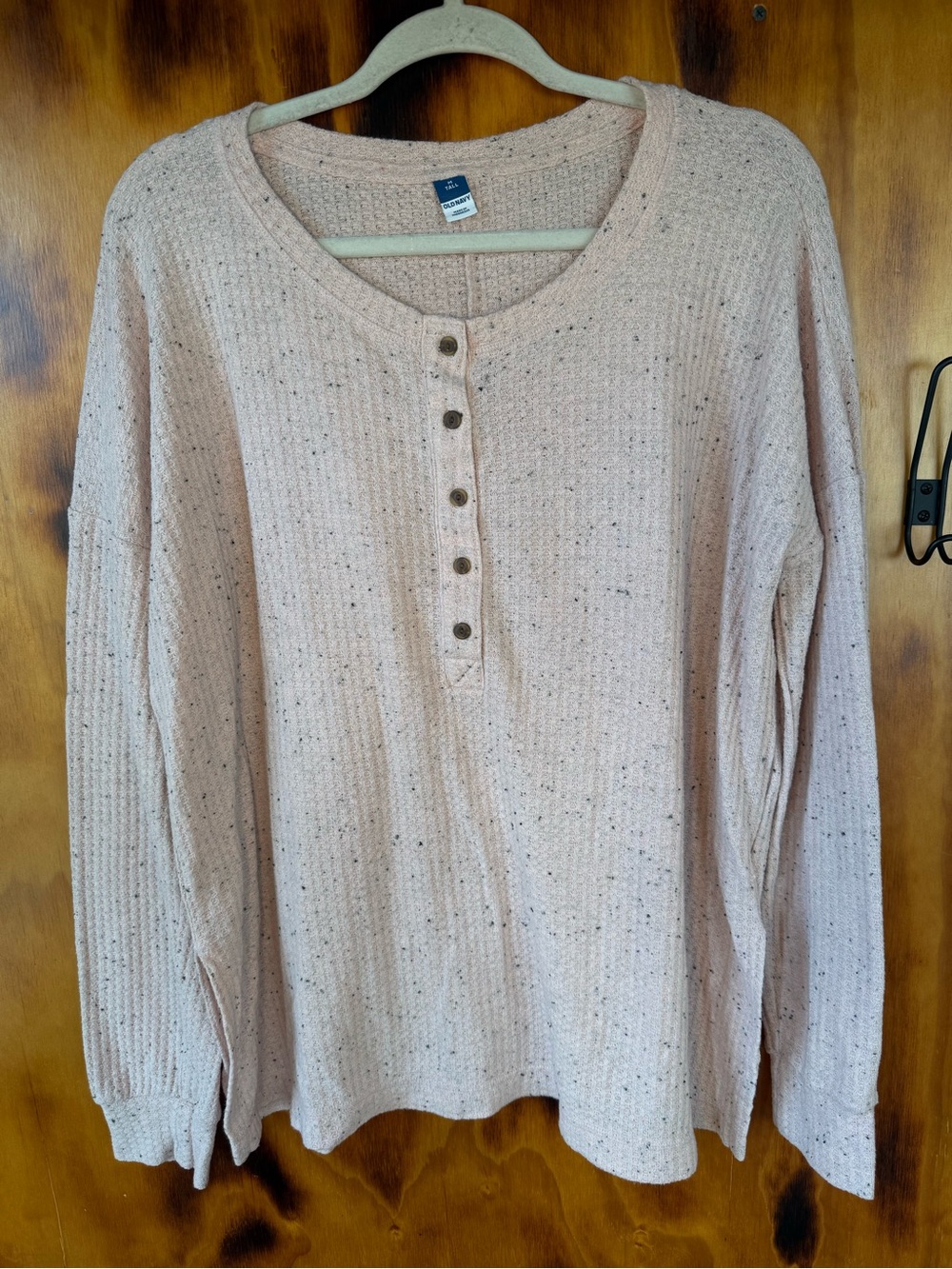 Old Navy Light Pink Speckled Henley Long Sleeve Top